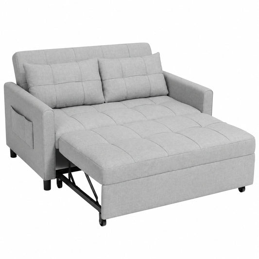 Canapé convertible, en bois massif et tissu, réglable, avec tiroirs, coloris gris, 2 places, 133 x 80 x 90 cm, pour le salon ou la chambre d’amis