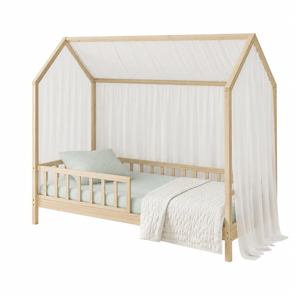 Lit cabane, en bois massif, avec sommier, 90 x 190 cm, pour la chambre d’enfant