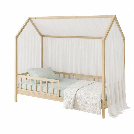 Lit cabane, en bois massif, avec sommier, 90 x 190 cm, pour la chambre d’enfant