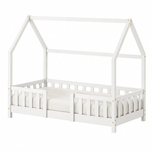 Lit cabane, avec sommier, coloris blanc, 80 x 160 cm, pour la chambre d’enfant