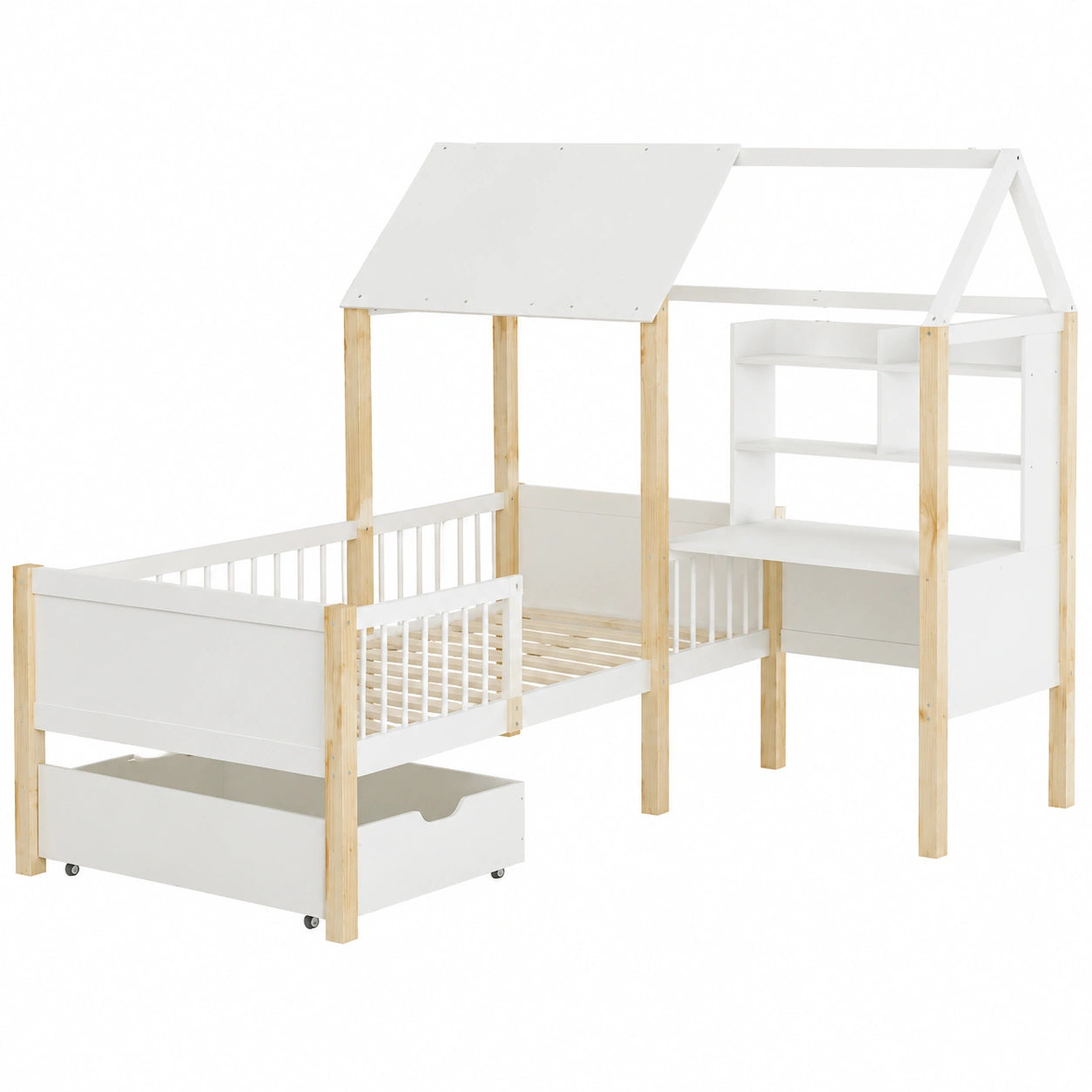 Lit, en bois massif, avec rangement, avec tiroirs, avec étagères, pour la chambre