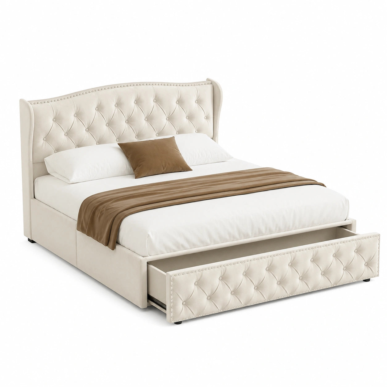 Lit coffre, réglable, avec rangement, avec sommier, en velours, 160 x 200 cm, pour la chambre